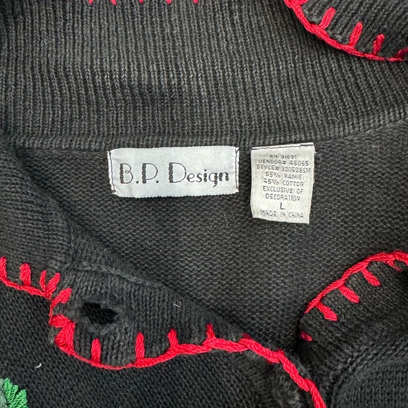 B.P Design Size L Black W Embroidered Beaded Ornaments Cardigan Sweater - Picture 6 of 6